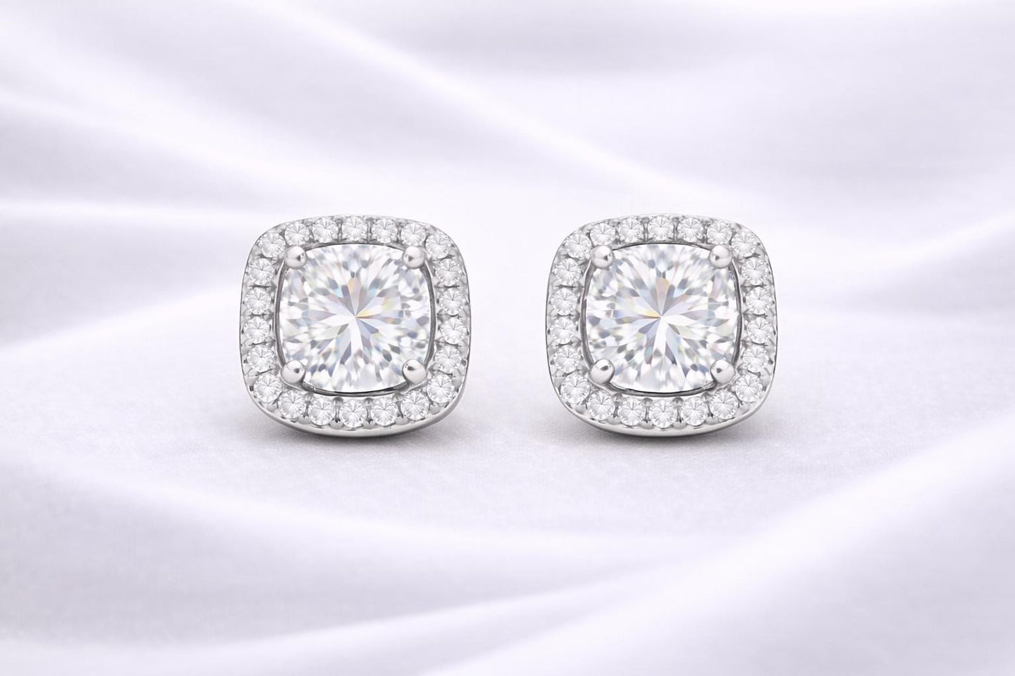 CZ Stud Earrings 925 Silver | Cushion Halo Earrings | Minimal Diamond Look Studs |