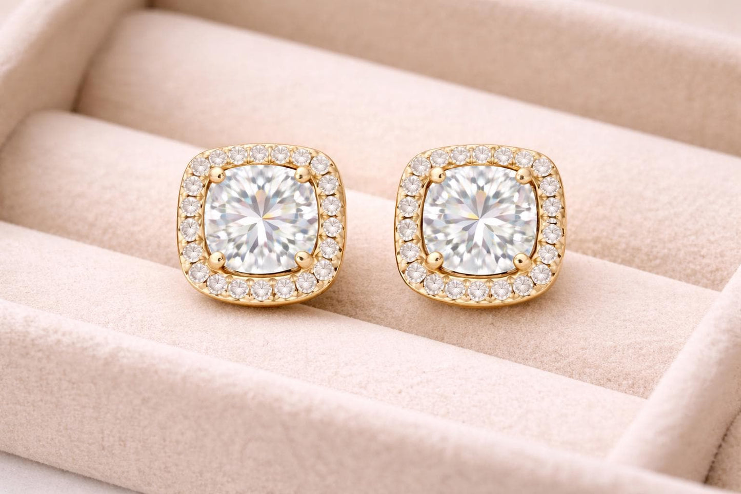 CZ Stud Earrings 925 Silver | Cushion Halo Earrings | Minimal Diamond Look Studs |