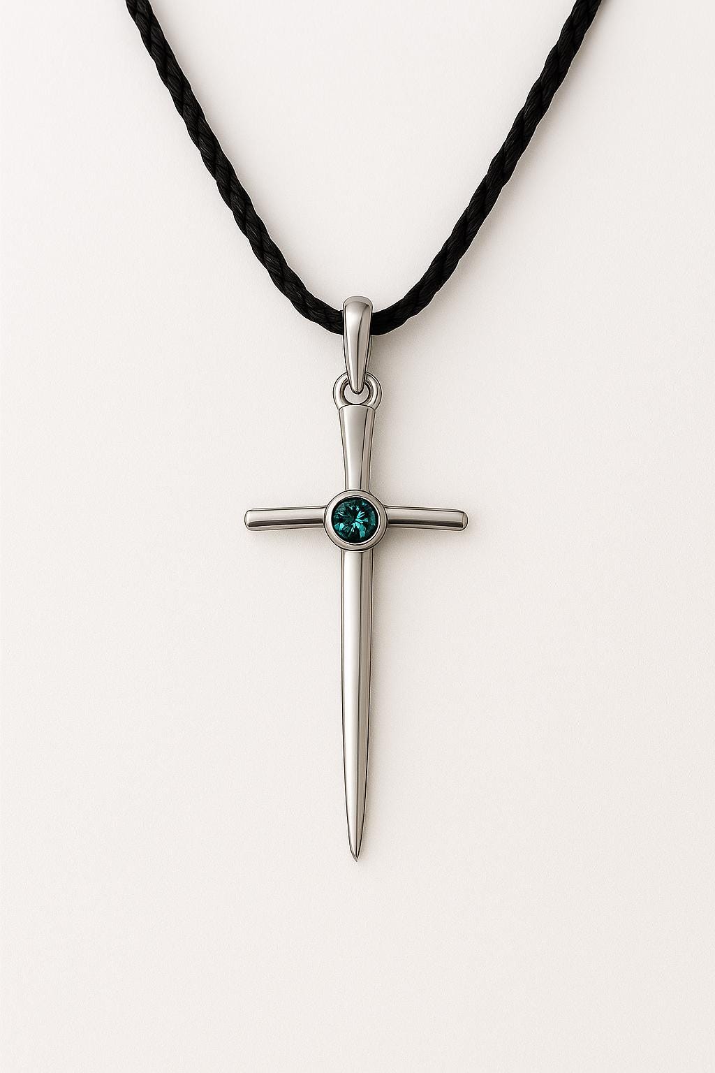 925 Silver Sword Pendant | London Blue Topaz Necklace | Sterling Silver Religious Jewelry