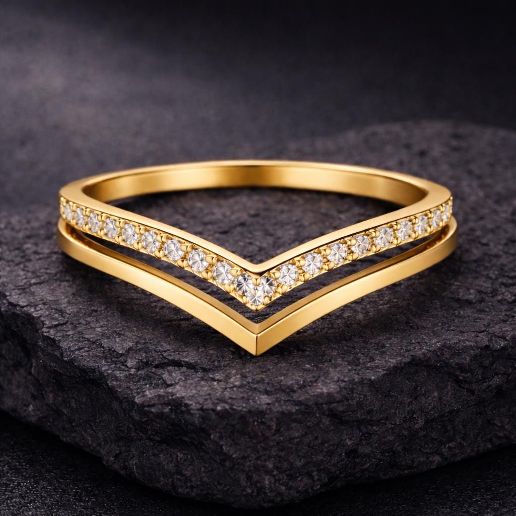 CZ Chevron Ring 925 Silver | Double V Stacking Band | Minimal Wedding Ring | Promise Gift