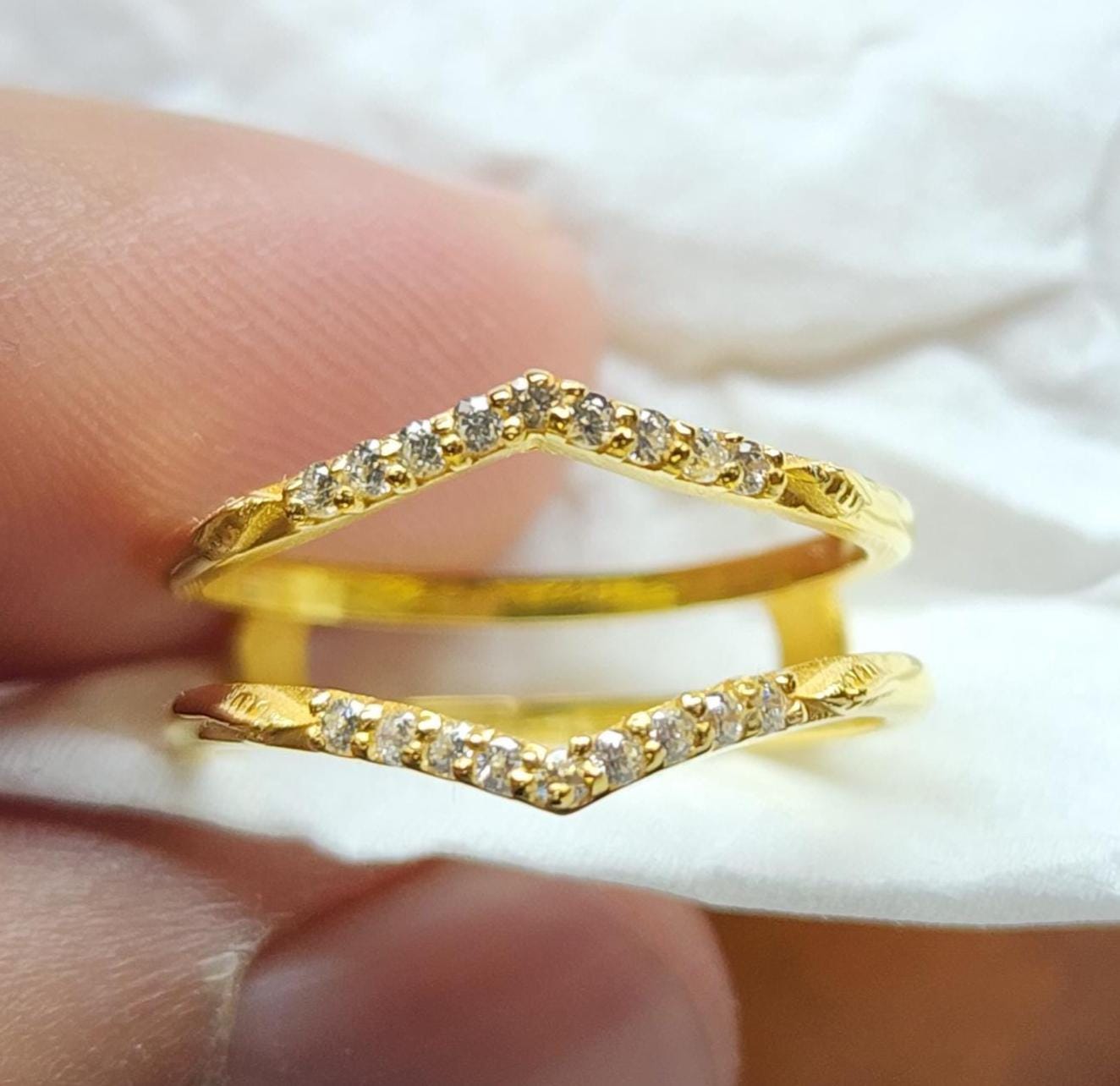 925 Silver Double Chevron CZ Band – Dainty Stacking V Shaped Wedding Anniversary Ring