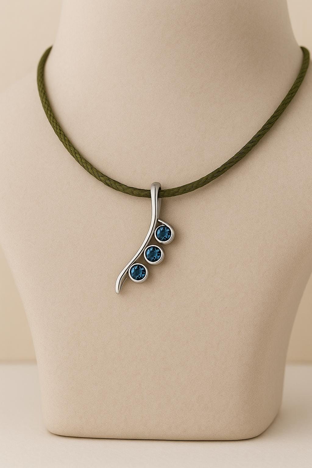London Topaz Silver Pendant Necklace | 925 Sterling Silver Blue Stone Curve Charm | Minimal