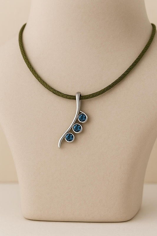 London Topaz Silver Pendant Necklace | 925 Sterling Silver Blue Stone Curve Charm | Minimal