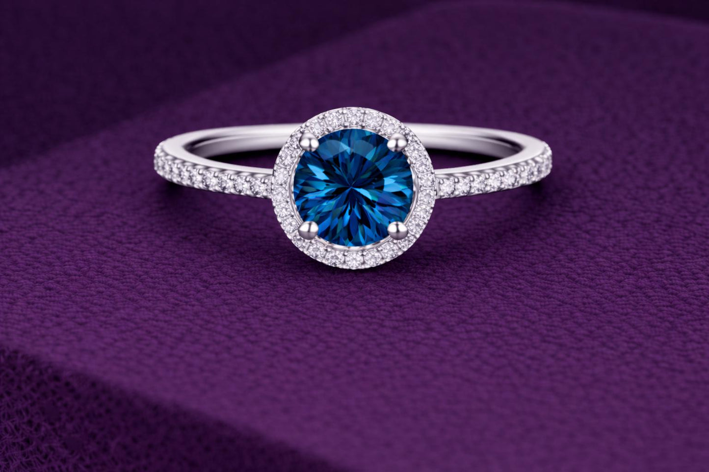 London Blue Topaz 925 Silver | Halo Engagement Ring | Round Gemstone | Sterling Silver Jewelry