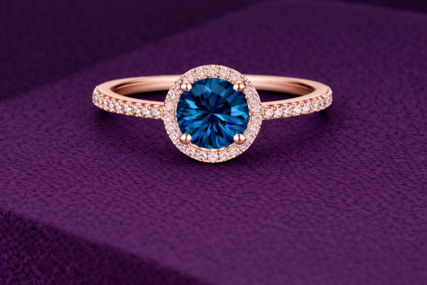 London Blue Topaz 925 Silver | Halo Engagement Ring | Round Gemstone | Sterling Silver Jewelry