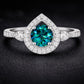 London Blue Topaz Ring | Pear Halo, 925 Sterling Silver