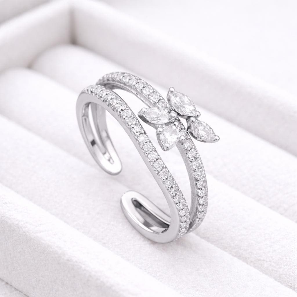 Handmade Sterling Silver CZ Open Ring | Adjustable Minimalist Band