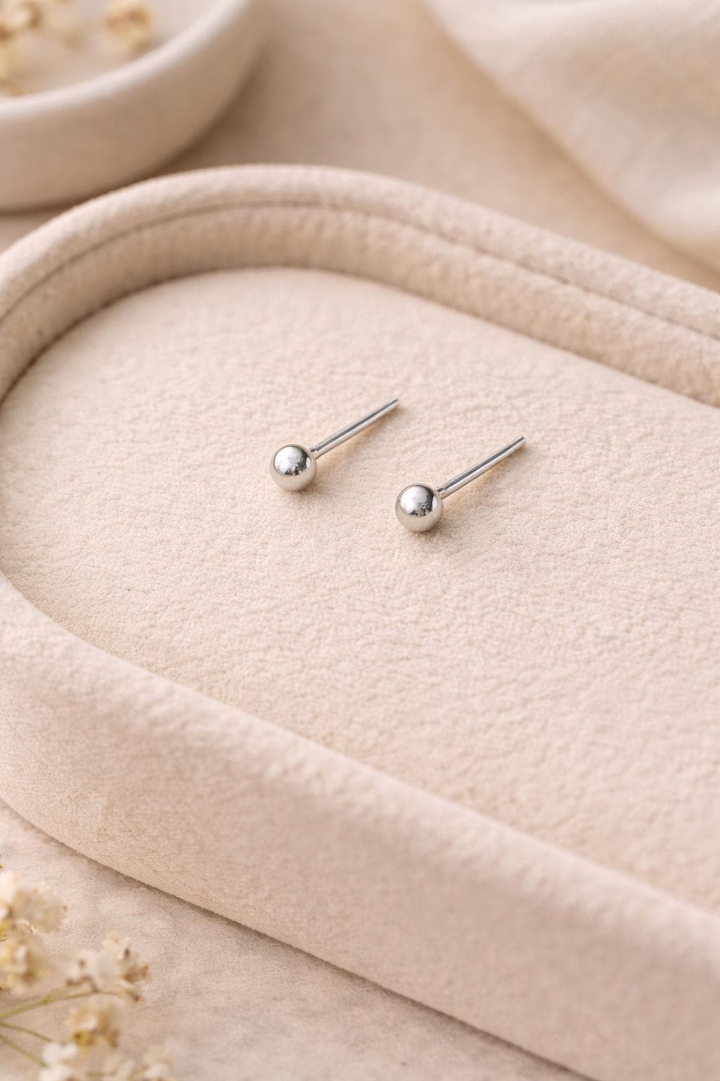 Minimal Silver Ball Stud Earrings | 925 Sterling Silver Tiny Dot Studs | Dainty Everyday Jewelry