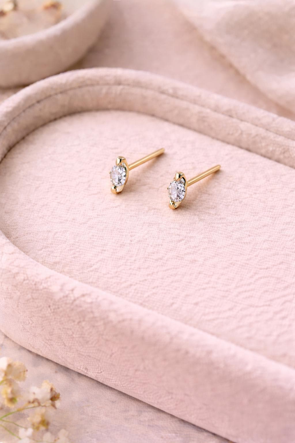 CZ Silver Stud Earrings | 925 Sterling Silver Solitaire Studs | Dainty Minimal Sparkle Everyday Jewelry
