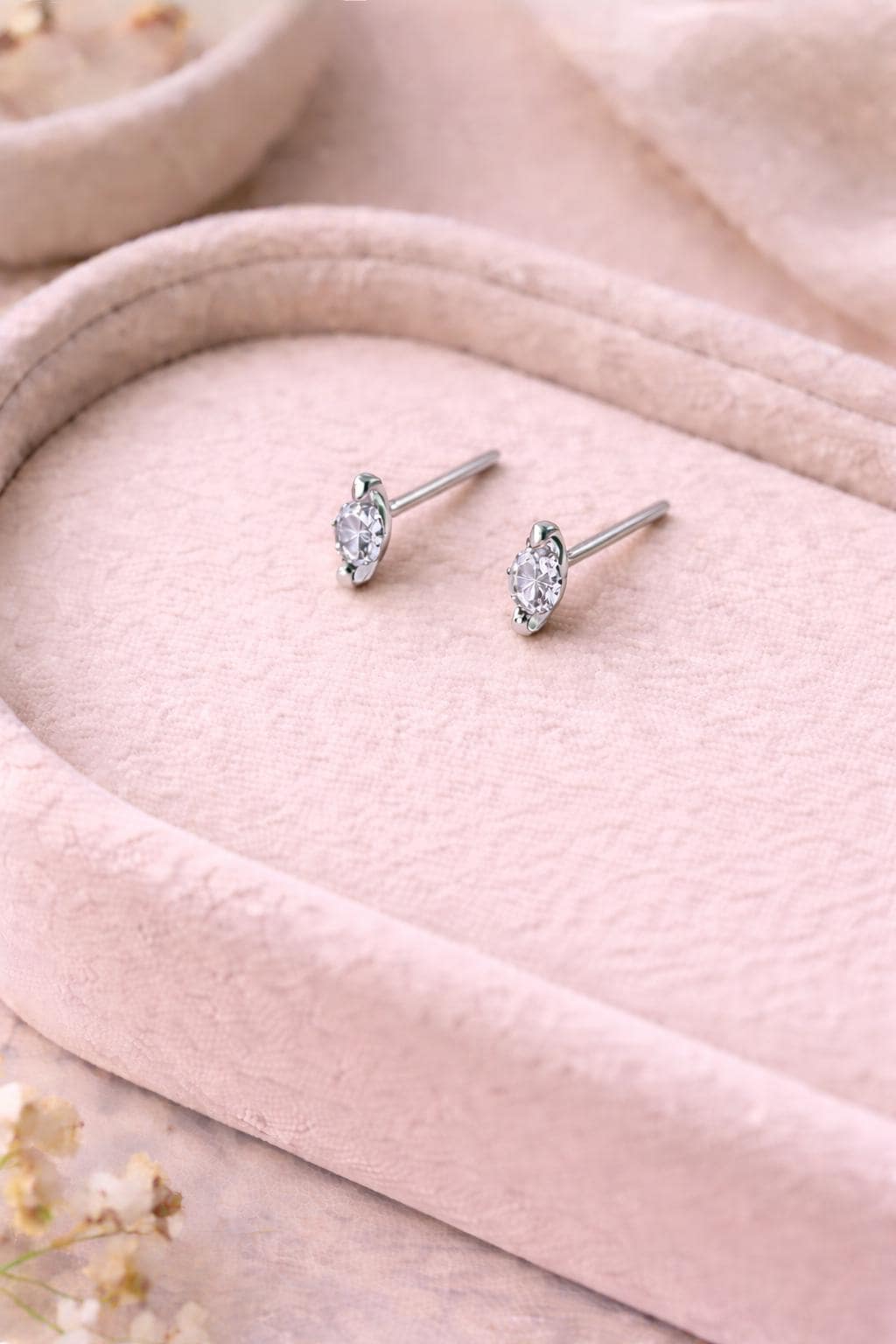 CZ Silver Stud Earrings | 925 Sterling Silver Solitaire Studs | Dainty Minimal Sparkle Everyday Jewelry