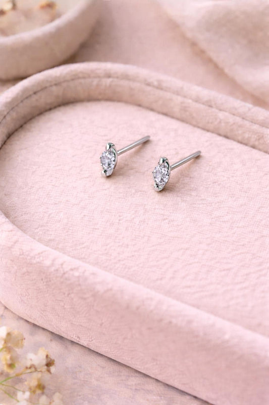 CZ Silver Stud Earrings | 925 Sterling Silver Solitaire Studs | Dainty Minimal Sparkle Everyday Jewelry