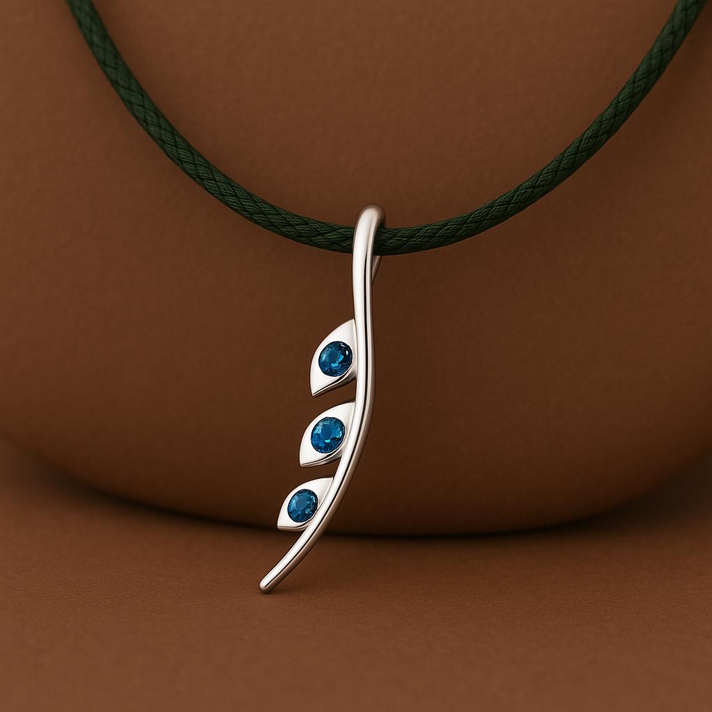 London Blue Topaz Necklace 925 Silver | Curved Pendant Necklace | Minimal Stone Jewelry