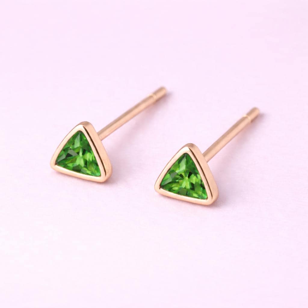 Green CZ Triangle Studs 925 Silver | Minimal Geometric | Sterling Silver Stud Earrings