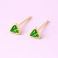 Green CZ Triangle Studs 925 Silver | Minimal Geometric | Sterling Silver Stud Earrings