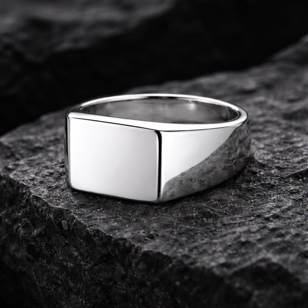 925 Silver Signet Ring | Square Top Minimal Ring | Polished Classic Men Women Band