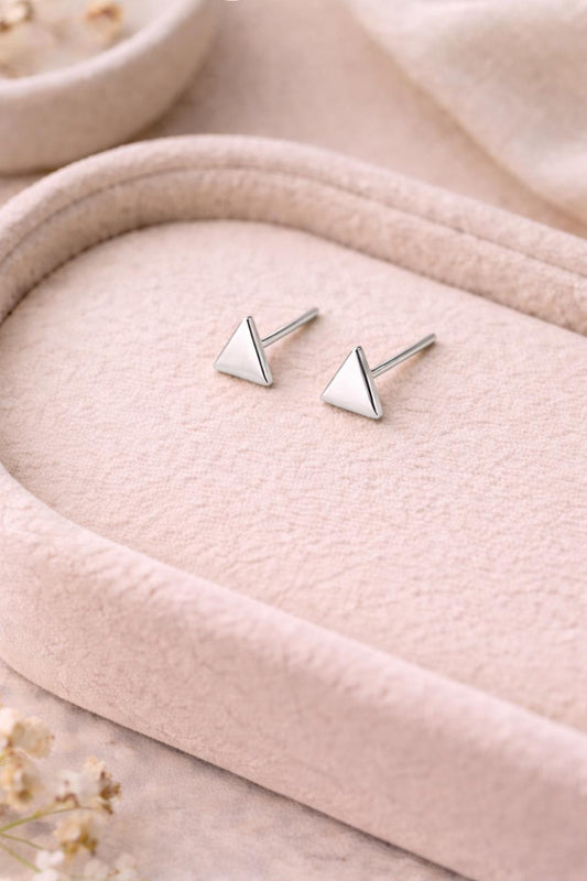 Triangle Silver Stud Earrings | 925 Sterling Silver Minimal Geometric Studs | Dainty Everyday Jewelry