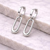 925 Silver Oval Drop Hoop Earrings | Minimal Paperclip Dangle Huggie Hoops |