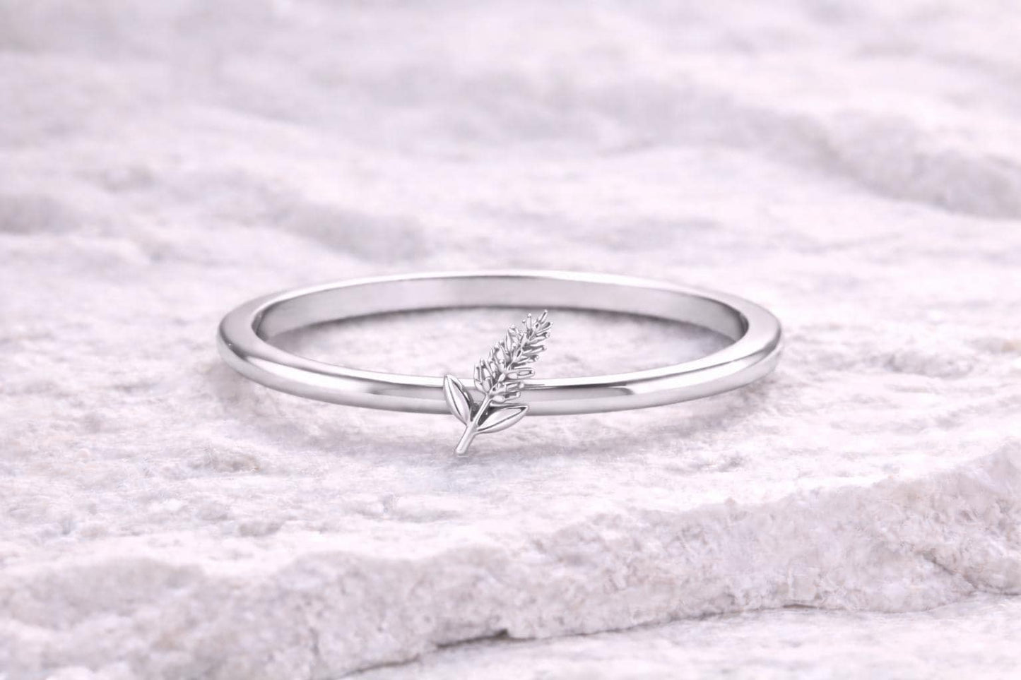 Dainty 925 Sterling Silver Lavender Ring - Minimalist Floral Band