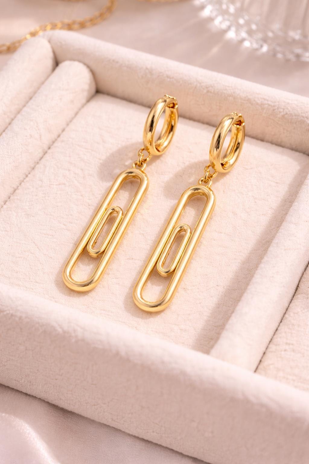 925 Silver Paperclip Drop Earrings | Minimal Link Dangle Hoop Earrings
