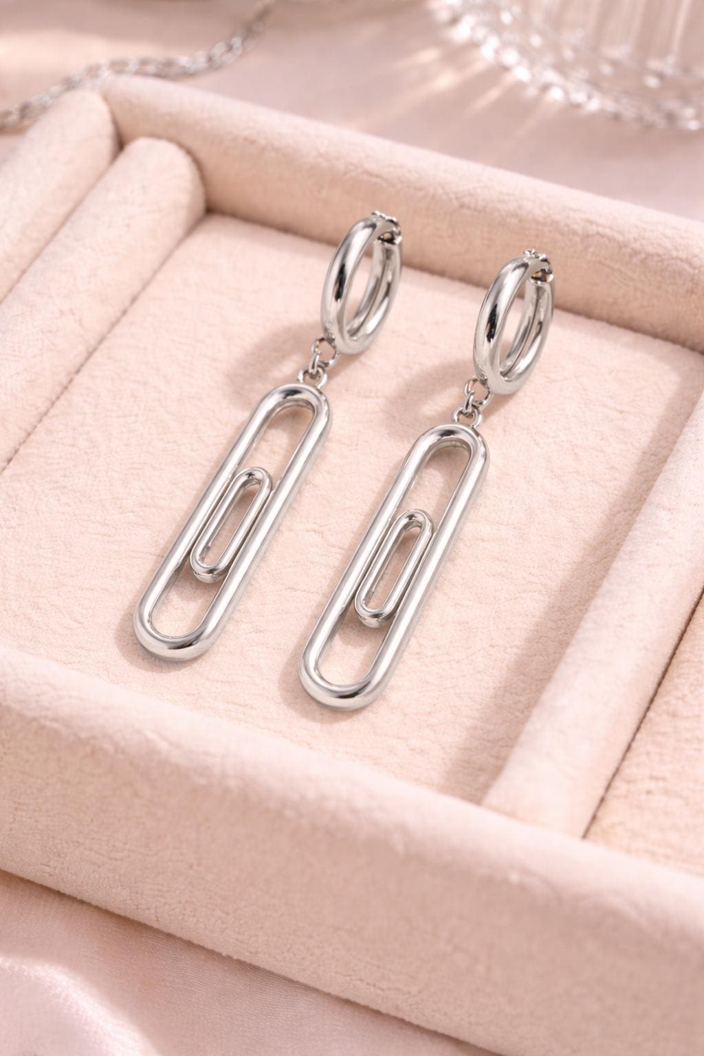 925 Silver Paperclip Drop Earrings | Minimal Link Dangle Hoop Earrings