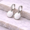 925 Silver Disc Drop Earrings | CZ Hoop Dangle | Minimal Engraving Coin Earrings