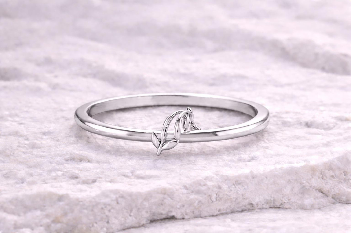 925 Silver Lily Flower Ring Minimal Floral Band Dainty Nature Jewelry
