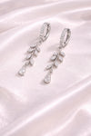925 Silver Leaf Drop Earrings | CZ Vine Dangle Hoop | Elegant Sterling Silver Jewelry |