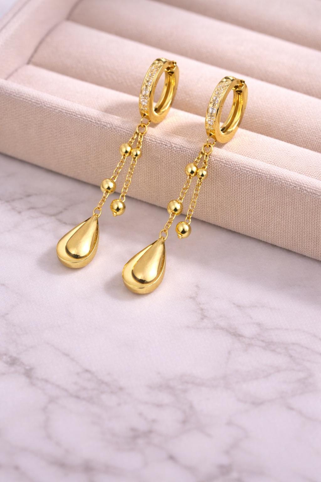 925 Silver Teardrop Earrings | CZ Chain Drop Hoop | Minimal Sterling Silver Jewelry
