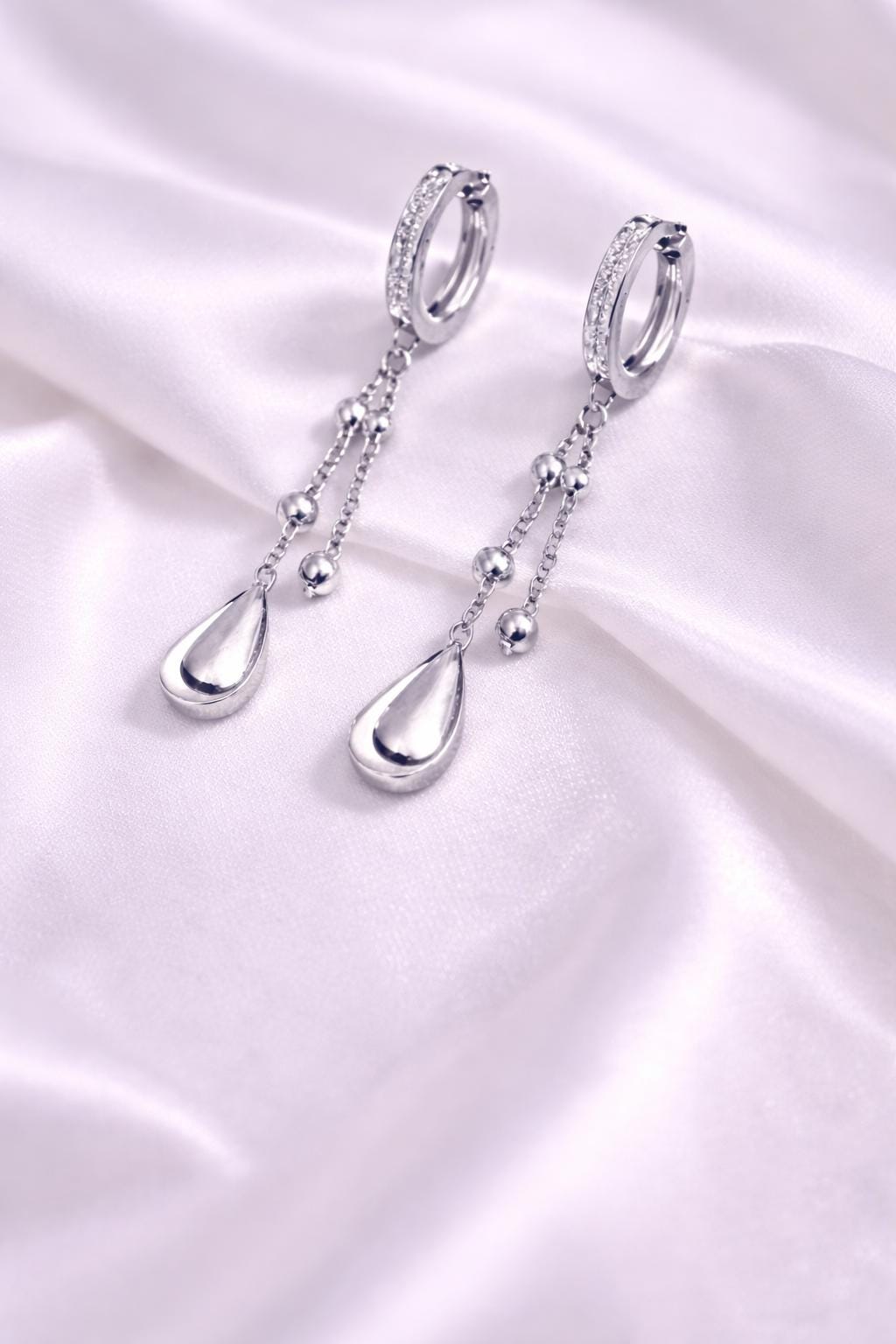 925 Silver Teardrop Earrings | CZ Chain Drop Hoop | Minimal Sterling Silver Jewelry