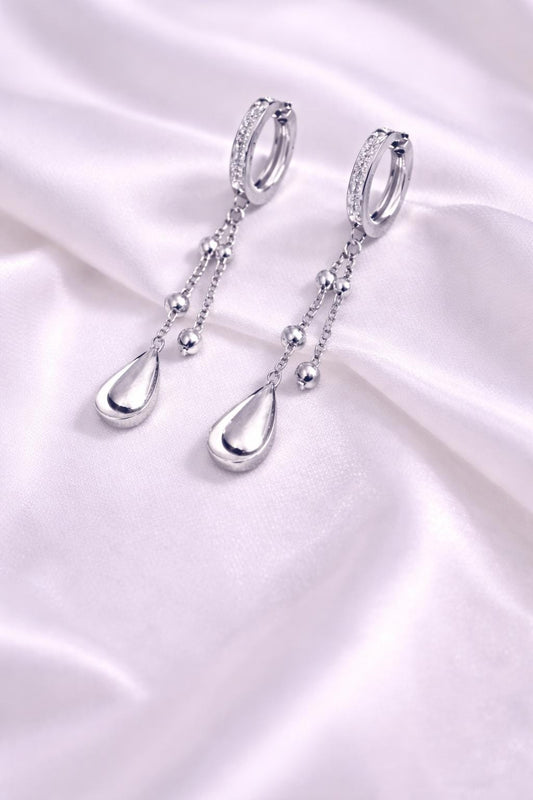 925 Silver Teardrop Earrings | CZ Chain Drop Hoop | Minimal Sterling Silver Jewelry