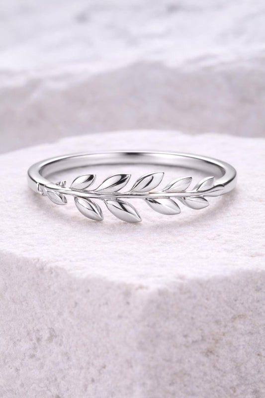 925 Silver Leaf Ring | Minimal Nature Band | Sterling Silver Botanical | Everyday Jewelry