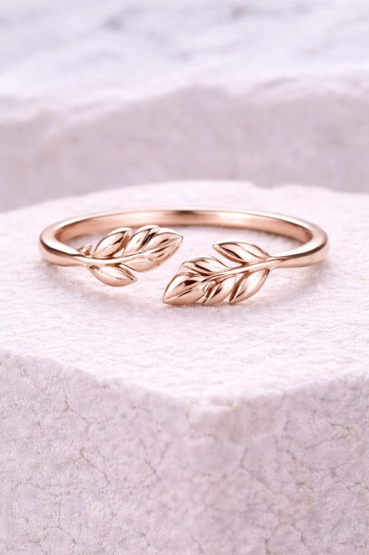 925 Silver Open Leaf Ring | Minimal Botanical Adjustable Ring | Nature Jewelry