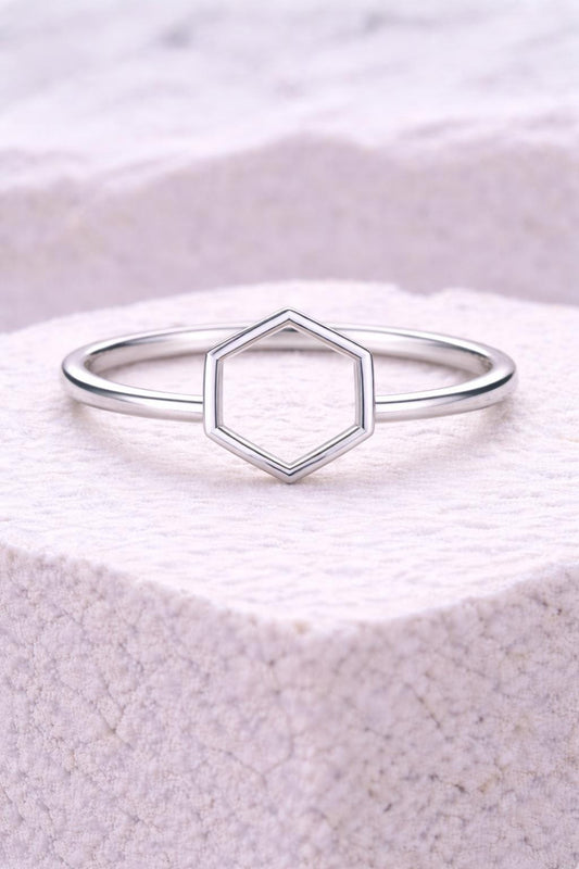 925 Silver Hexagon Ring | Minimal Geometric | Sterling Silver Modern Band |