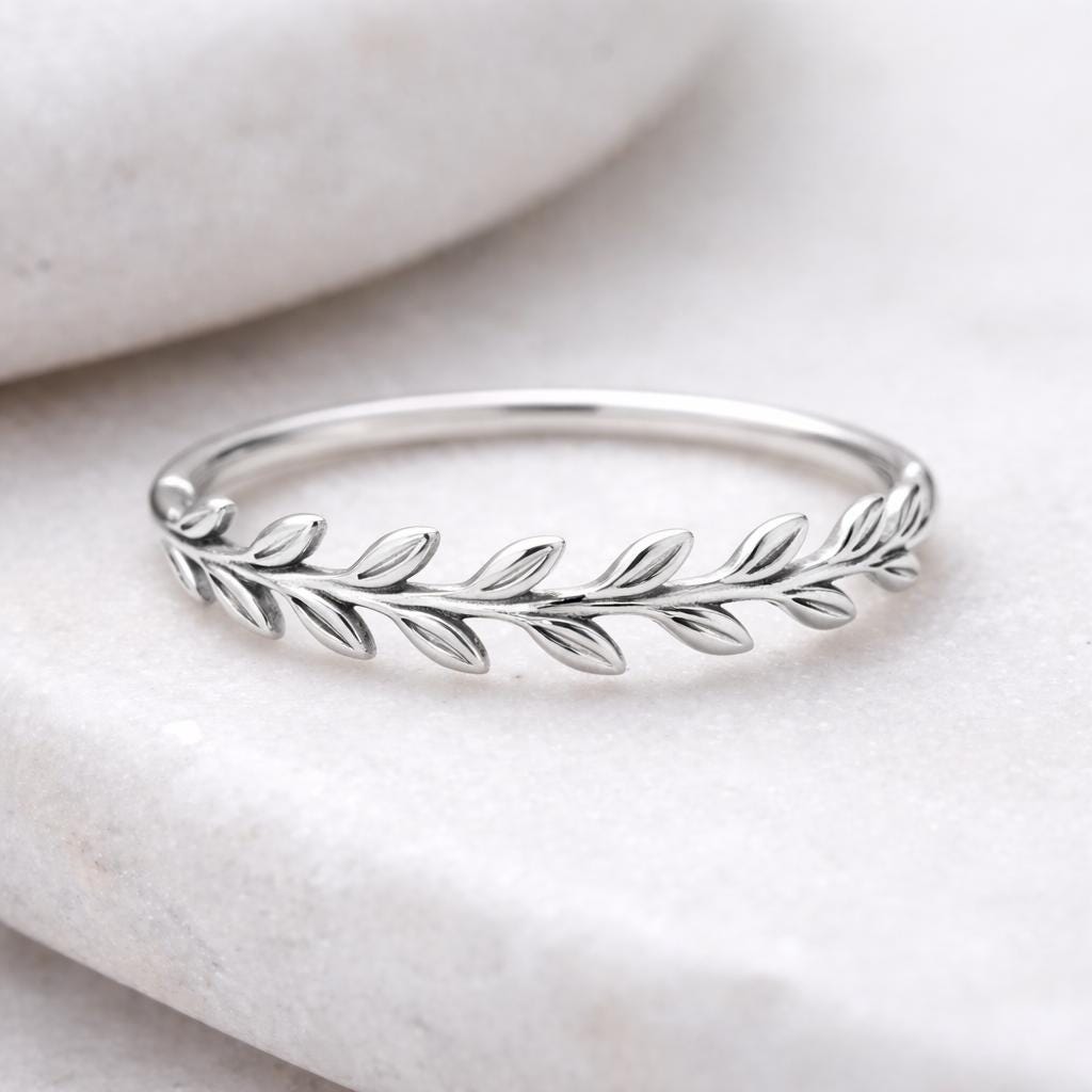 Leaf Band Ring | Olive Branch Ring | Sterling Silver Nature | Minimal Jewelry