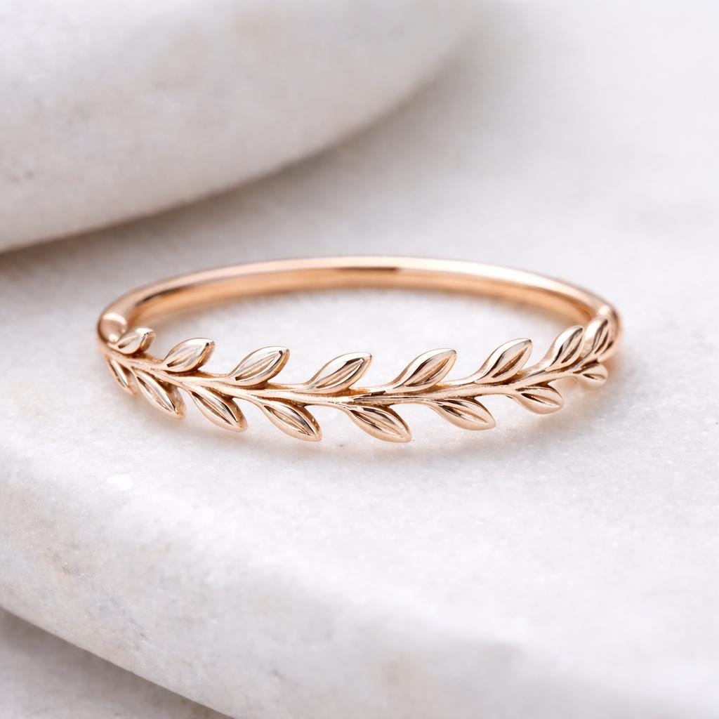 Leaf Band Ring | Olive Branch Ring | Sterling Silver Nature | Minimal Jewelry