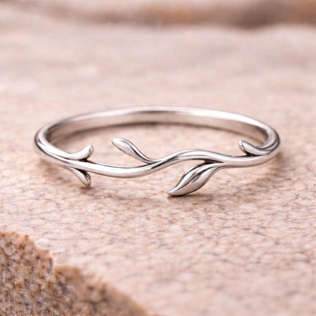 Sterling Silver Olive Leaf Ring | Minimalist Wrap Band