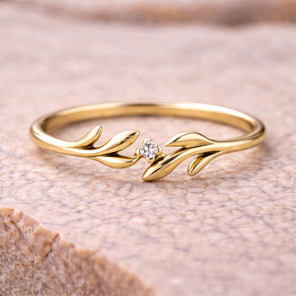 Sterling Silver Olive Leaf Ring | Dainty CZ Wrap Band