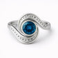 London Blue Topaz Ring 925 | Silver Spiral Swirl Band | Unique Bezel Set Statement Jewelry