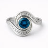 London Blue Topaz Ring 925 | Silver Spiral Swirl Band | Unique Bezel Set Statement Jewelry