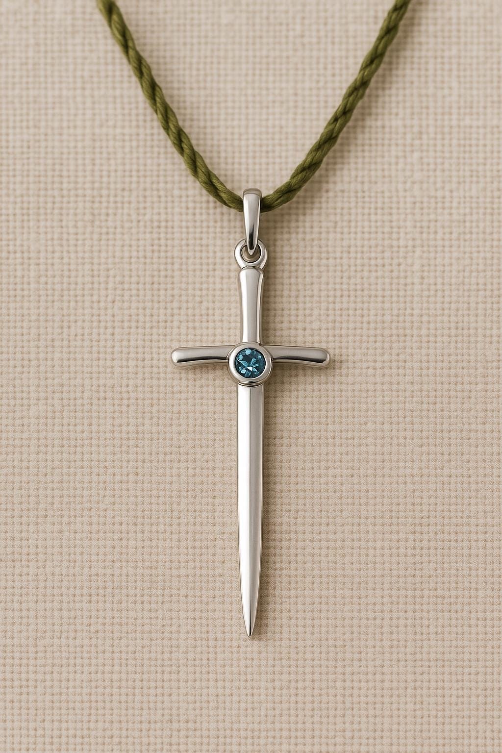 925 Silver Sword Pendant | London Blue Topaz Necklace | Sterling Silver Religious Jewelry