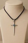 925 Silver Sword Pendant | London Blue Topaz Necklace | Sterling Silver Religious Jewelry