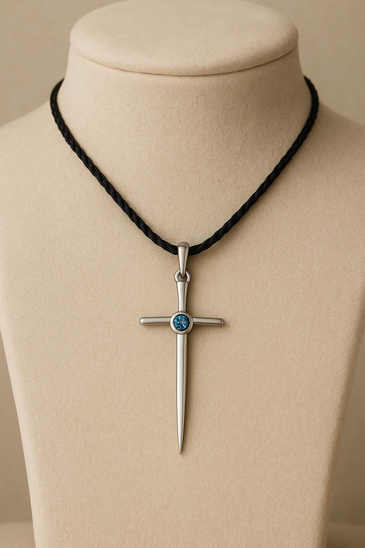 925 Silver Sword Pendant | London Blue Topaz Necklace | Sterling Silver Religious Jewelry