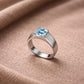 925 Sterling Silver Aquamarine CZ Ring Square Cut Minimal Band
