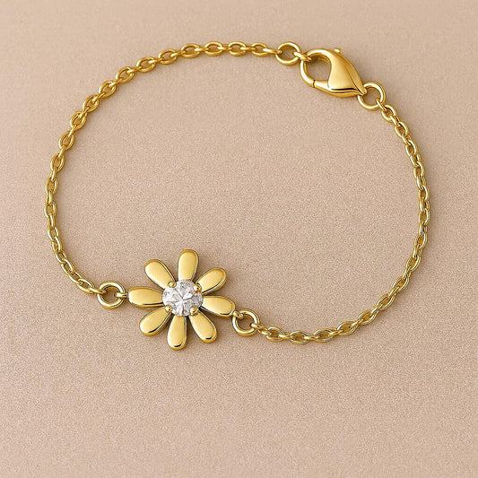 925 Silver Daisy Bracelet CZ Flower Bracelet Minimal Floral Jewelry Gift