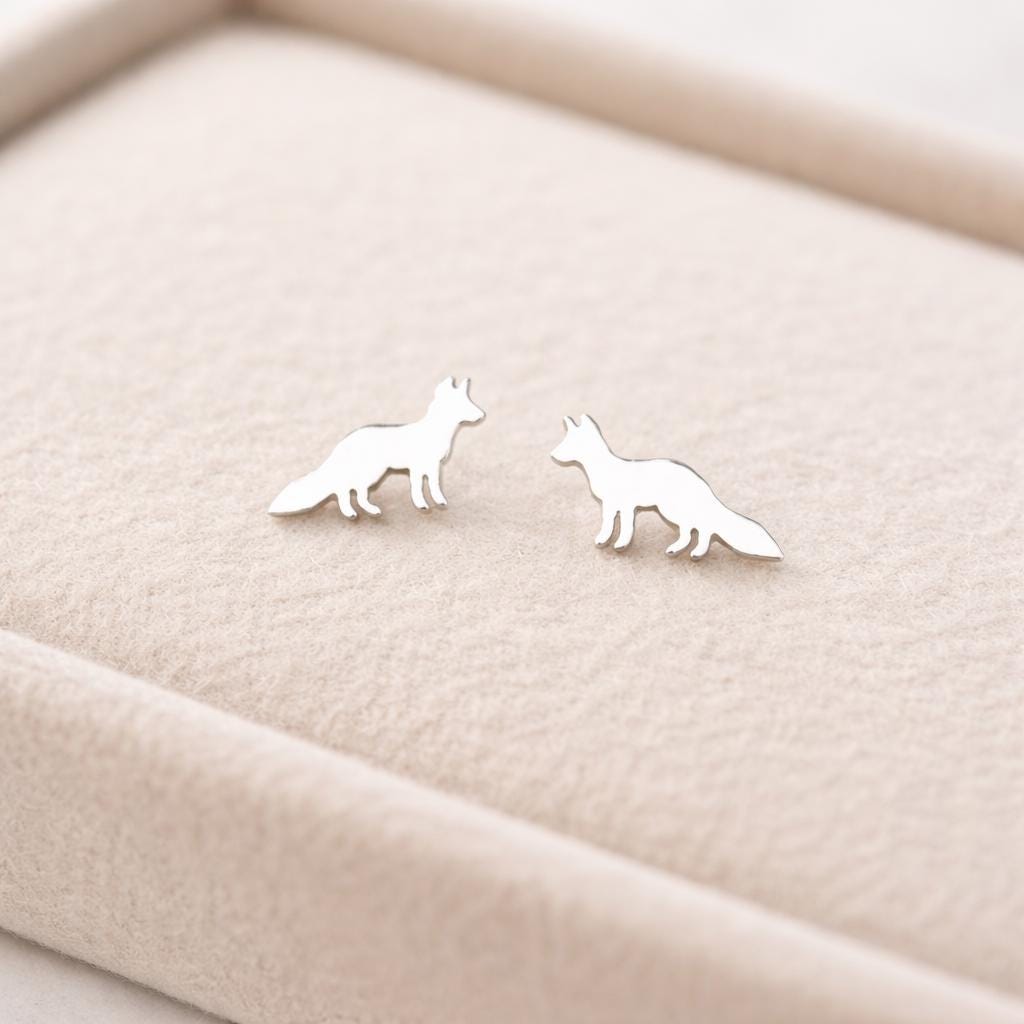 925 Silver Fox Stud Earrings Minimal Animal Silver Studs Gift