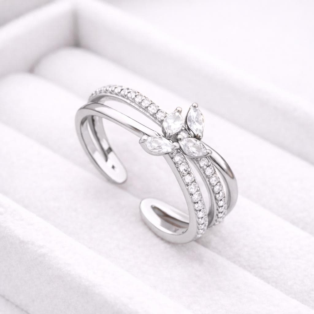 CZ Silver Open Ring | 925 Sterling Silver Adjustable Band | Sparkling Minimal