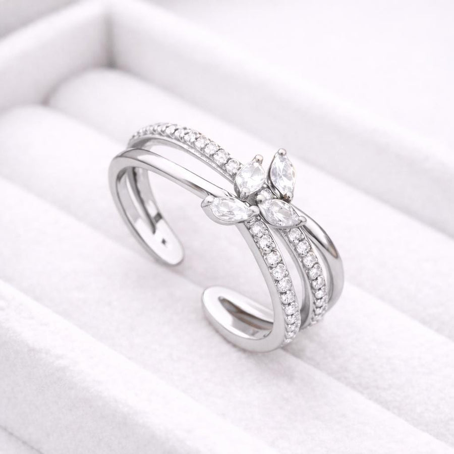 CZ Silver Open Ring | 925 Sterling Silver Adjustable Band | Sparkling Minimal