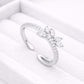 CZ Silver Open Ring | 925 Sterling Silver Adjustable Band | Leaf Inspired Sparkle Minimal