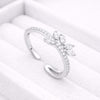 CZ Silver Open Ring | 925 Sterling Silver Adjustable Band | Leaf Inspired Sparkle Minimal