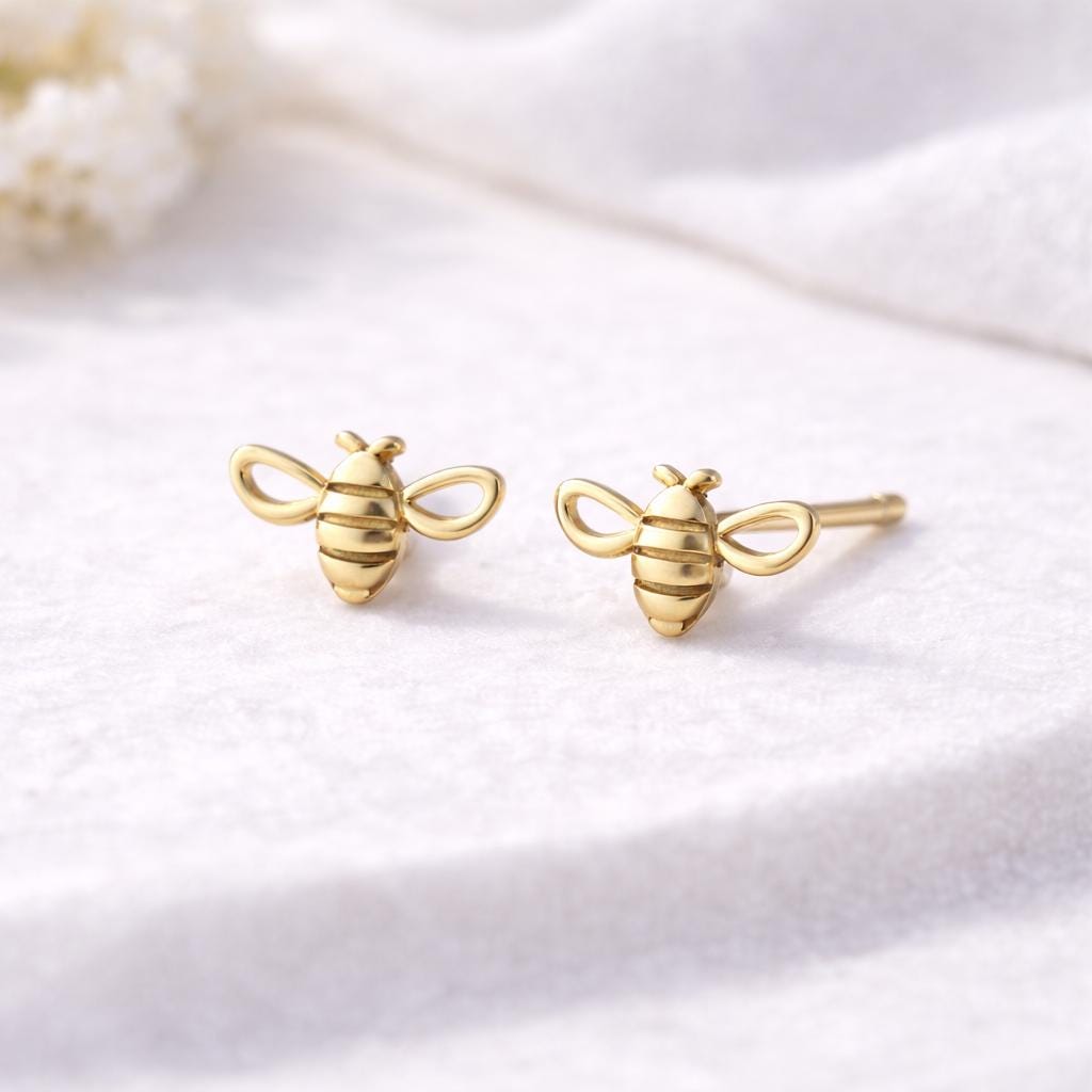 925 Silver Bee Stud Earrings Minimal Silver Studs Gift